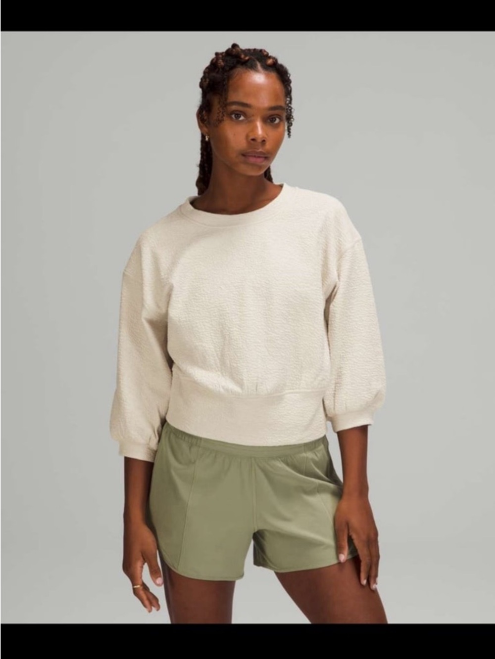 Lululemon Textured Crewneck Pullover Sweatshirt White Cream Womens Size 2